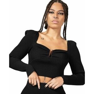 Killstar pia pollyanna black crop sweetheart neckline top